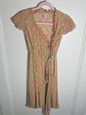 Lilly Pulitzer Pink and Lime Green Wrap Dress